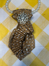 Load image into Gallery viewer, Elegant Jacquard Ascot Necklace with Pearl Strand & Crystal Floral Brooch