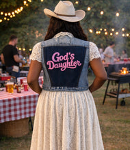 Load image into Gallery viewer, She Got It From God Bohemian Denim & Lace upcycle vest