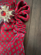 Load image into Gallery viewer, Red Upcycled Necktie Necklace with Jeweled Brooch & Pearls