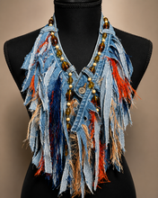 Load image into Gallery viewer, Denim Reborn Statement Necklace | One-of-a-Kind Upcycled Wearable Art