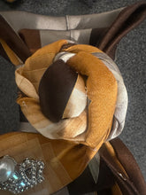 Load image into Gallery viewer, Pumpkin Spice Sista | Handmade Upcycled Women’s Statement Necktie with Fabric Rose & Pearl Crown Brooch