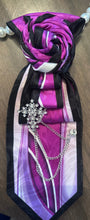 Load image into Gallery viewer, Pink &amp; Purple Pearl Necklace Tie with Cross Brooch – Handmade Statement Tie Necklace | The V Resale Boutique
