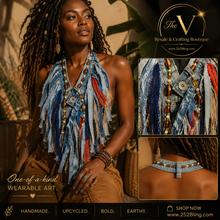 Load image into Gallery viewer, Denim Reborn Statement Necklace | One-of-a-Kind Upcycled Wearable Art
