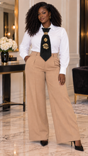 Load image into Gallery viewer, Upcycled Black Women’s Necktie Necklace | Leopard Print &amp; Gold Coach Accent | Statement Tie Jewelry | One-of-a-Kind Fashion Accessory
