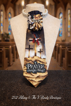 Load image into Gallery viewer, Prayer Changes Things Statement Tie | Christian Cross Neck Tie | Faith-Based Embellished Tie | Inspirational Church Accessory
