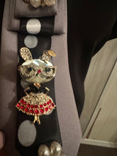 Load image into Gallery viewer, Couture Polka Dot Necktie Statement Necklace with Rhinestone Lady Brooch | One of a Kind Wearable Art
