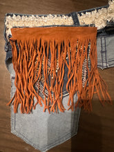 Load image into Gallery viewer, Custom Denim Apron Shorts Overlay – Reworked Abercrombie &amp; Fitch Denim Statement Piece
