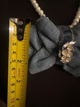 Load image into Gallery viewer, Denim Bow Pearl Statement Necklace with Rhinestone Center SculptFold™ Bow Necklace
