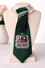 Load image into Gallery viewer, Black Educator Statement Tie Necklace with Pearl Strand &amp; Rhinestone Accents
