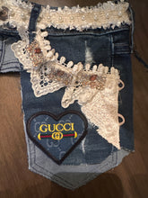 Load image into Gallery viewer, Custom Denim Apron Shorts Overlay – Reworked Abercrombie &amp; Fitch Denim Statement Piece
