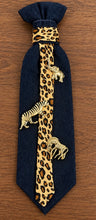 Load image into Gallery viewer, Wild Side Navy Denim &amp; Leopard Statement Necktie | Gold Safari Animal Tie
