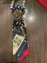 Load image into Gallery viewer, Upcycled Denim &amp; Structure Patriotic Necktie Necklace | Statement Tie Necklace | Handmade Boutique
