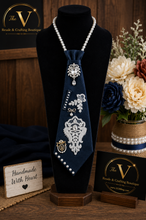 Load image into Gallery viewer, Midnight Blue Elegance Pearl Necktie Necklac
