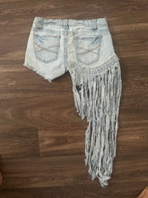 Load image into Gallery viewer, Upcycled Aeropostale Fringe Denim Shorts – Size 3/4 Women’s Western Festival Cutoffs | One-of-a-Kind Cowgirl Shorts
