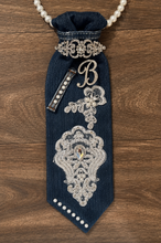 Load image into Gallery viewer, Denim Statement Necktie Necklace | Upcycled Glam Western-Inspired Fashion Accessory | Handmade Boutique Jewelry

