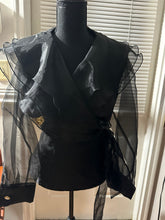 Load image into Gallery viewer, Size L Vintage 1990s sheer black wrap blouse
