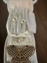Load image into Gallery viewer, Prince-Inspired Pearl Embellished Statement Necktie – Handmade Couture Accessory
