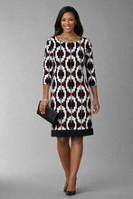 Load image into Gallery viewer, Size Medium Liz Claiborne red, black, and white geometric print sheath dress
