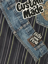 Load image into Gallery viewer, Women’s Size 16 Upcycled Denim Blazer | One-of-a-Kind Faith-Inspired Patchwork Statement Jacket
