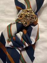 Load image into Gallery viewer, Upcycled necklace tie with vintage gold tone broach

