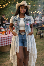 Load image into Gallery viewer, She Got It From God Bohemian Denim &amp; Lace upcycle vest
