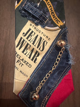 Load image into Gallery viewer, Upcycled Denim &amp; Structure Patriotic Necktie Necklace | Statement Tie Necklace | Handmade Boutique
