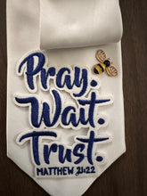 Load image into Gallery viewer, Pray Wait Trust Statement Tie Necklace | Matthew 21:22 Faith Inspired Jewelry
