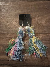 Load image into Gallery viewer, Denim Pearl Statement Necklace Set | Upcycled Fringe Jewelry with Matching Earrings
