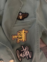 Load image into Gallery viewer, Faith &amp; Fierce Upcycled Peplum Jacket – Mental Health Awareness Statement Jacket | Custom Women’s Boutique Fashion
