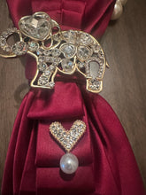 Load image into Gallery viewer, Repurposed Burgundy Necktie Necklace with Elephant Brooch | Statement Upcycled Jewelry
