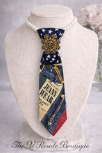 Load image into Gallery viewer, Upcycled Denim &amp; Structure Patriotic Necktie Necklace | Statement Tie Necklace | Handmade Boutique
