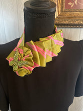 Load image into Gallery viewer, Statement Ruffle Tie Necklace – Pink &amp; Gold Butterfly Accent
