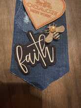 Load image into Gallery viewer, Denim Statement Necklace – Pearl Chain with Embellished Afrocentric Patchwork Pendant

