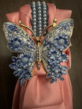 Load image into Gallery viewer, Pink Butterfly Upcycled Necktie Necklace | Handmade Statement Tie
