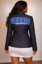 Load image into Gallery viewer, Faith Statement Denim Blazer – “God Is Good” Limited Edition
