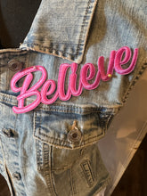 Load image into Gallery viewer, Women’s “Blessed” Denim Size XL Vest with Full-Length Lace Overlay – Summer Boho Layering Piece
