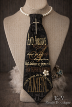 Load image into Gallery viewer, Christian Scripture Statement Tie | Amen Faith Necktie | Rhinestone Cross Religious Fashion Accessory
