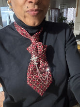Load image into Gallery viewer, Regency Inspired Red Geometric Necktie with Cross Brooch and Chain Accent
