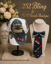 Load image into Gallery viewer, Faith &amp; Designer Inspired Bling Set – Custom Embellished Hat &amp; Statement Necklace
