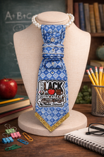 Load image into Gallery viewer, Black Educator Statement Tie Necklace – Handmade Teacher Jewelry Gift
