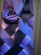Load image into Gallery viewer, Purple Satin Statement Tie with Butterfly Brooch | Pearl Collar Embellished Tie | Elegant Women’s Neck Tie Accessory
