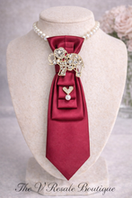 Load image into Gallery viewer, Repurposed Burgundy Necktie Necklace with Elephant Brooch | Statement Upcycled Jewelry

