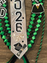 Load image into Gallery viewer, 2026 Custom Graduation Necktie &amp; Stole Set – Green, Black &amp; Silver Senior Keepsake
