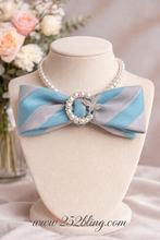 Load image into Gallery viewer, Aqua &amp; Silver Bow Necklace with Pearls &amp; Butterfly Brooch | Elegant Statement Jewelry | 252 Bling
