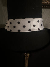 Load image into Gallery viewer, Polka Dot Ruffle Statement Tie Necklace with Rhinestone Floral Brooch
