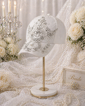 Load image into Gallery viewer, Bridal Embellished Baseball Cap – Crystal &amp; Lace Wedding Hat | Bride Statement Accessory
