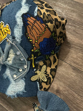 Load image into Gallery viewer, Custom Denim Statement Set – Embellished Hat &amp; Designer-Inspired Tie with Afrocentric Art
