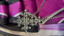 Load image into Gallery viewer, Pink &amp; Purple Pearl Necklace Tie with Cross Brooch – Handmade Statement Tie Necklace | The V Resale Boutique
