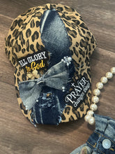 Load image into Gallery viewer, Faith-Based Denim &amp; Leopard Print Hat and Necklace Set | Christian Statement Fashion | “Stay Prayed Up” Inspirational Accessories | Faithful Chic Collection
