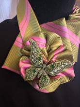 Load image into Gallery viewer, Statement Ruffle Tie Necklace – Pink &amp; Gold Butterfly Accent
